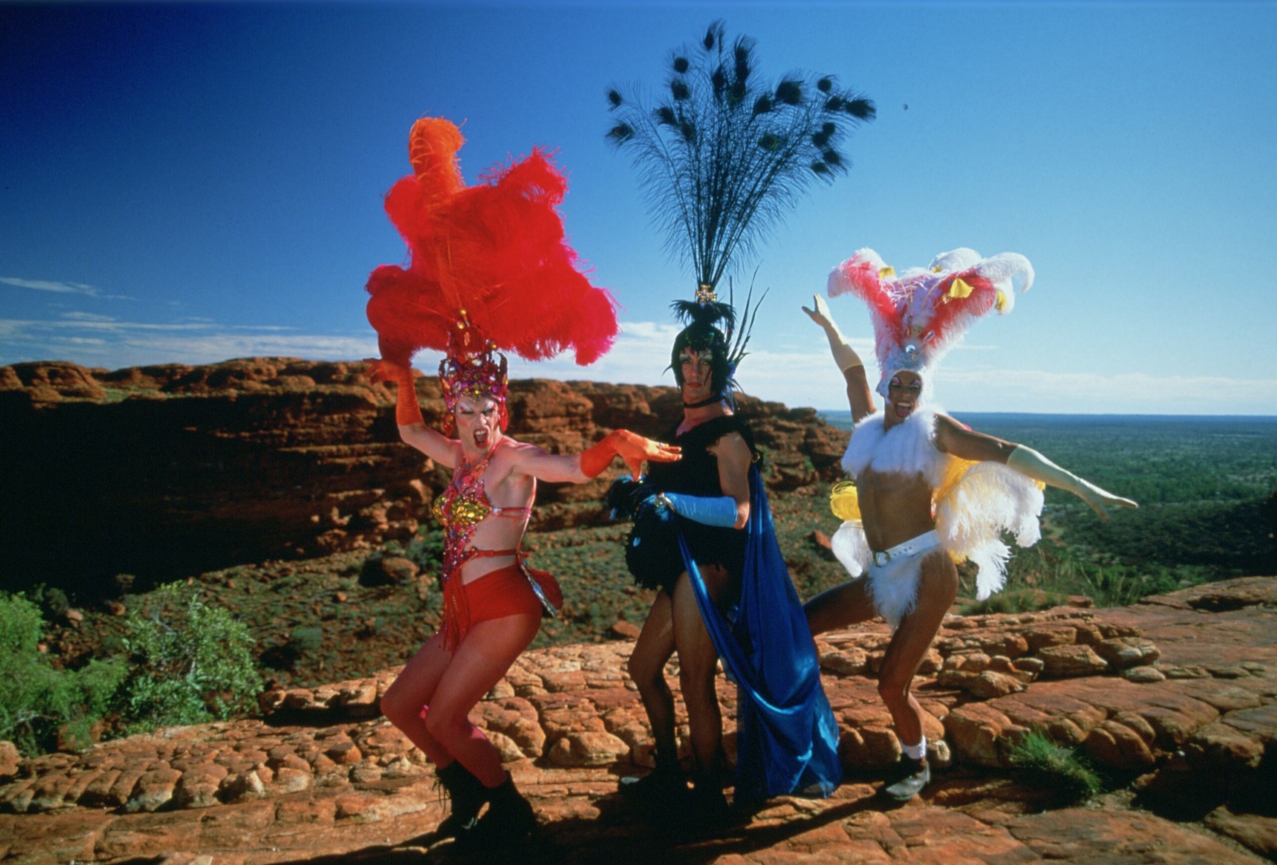 Guy Pearce, Hugo Weaving and Terence Stamp in 'The Adventures of Priscilla, Queen of the Desert'.