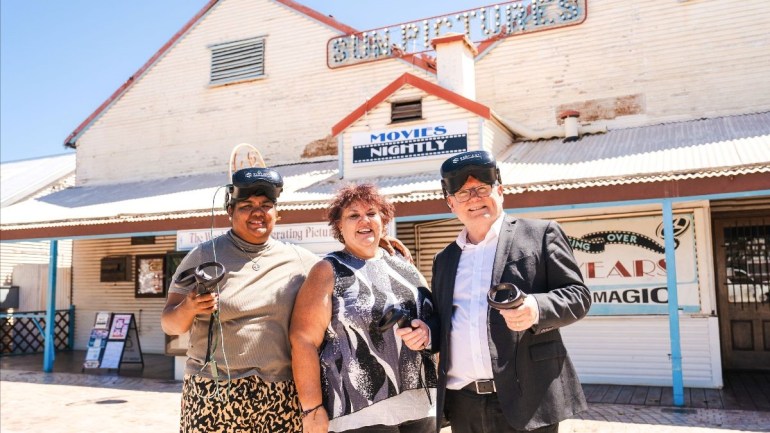 Divina D'Anna, Member for Kimberley, Minister for Culture and the Arts David Templeman MLA and producer, Jodie Bell at Sun Pictures in Broome, WA. Photographer: Pia Boyer of Queen Tide Creative.