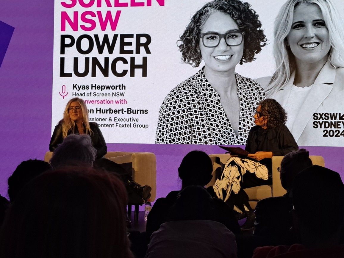 Head of Screen NSW Kyas Hepworth with Alison Hurbert-Burns, commissioner & executive director content at Foxtel Group at SXSW Sydney.