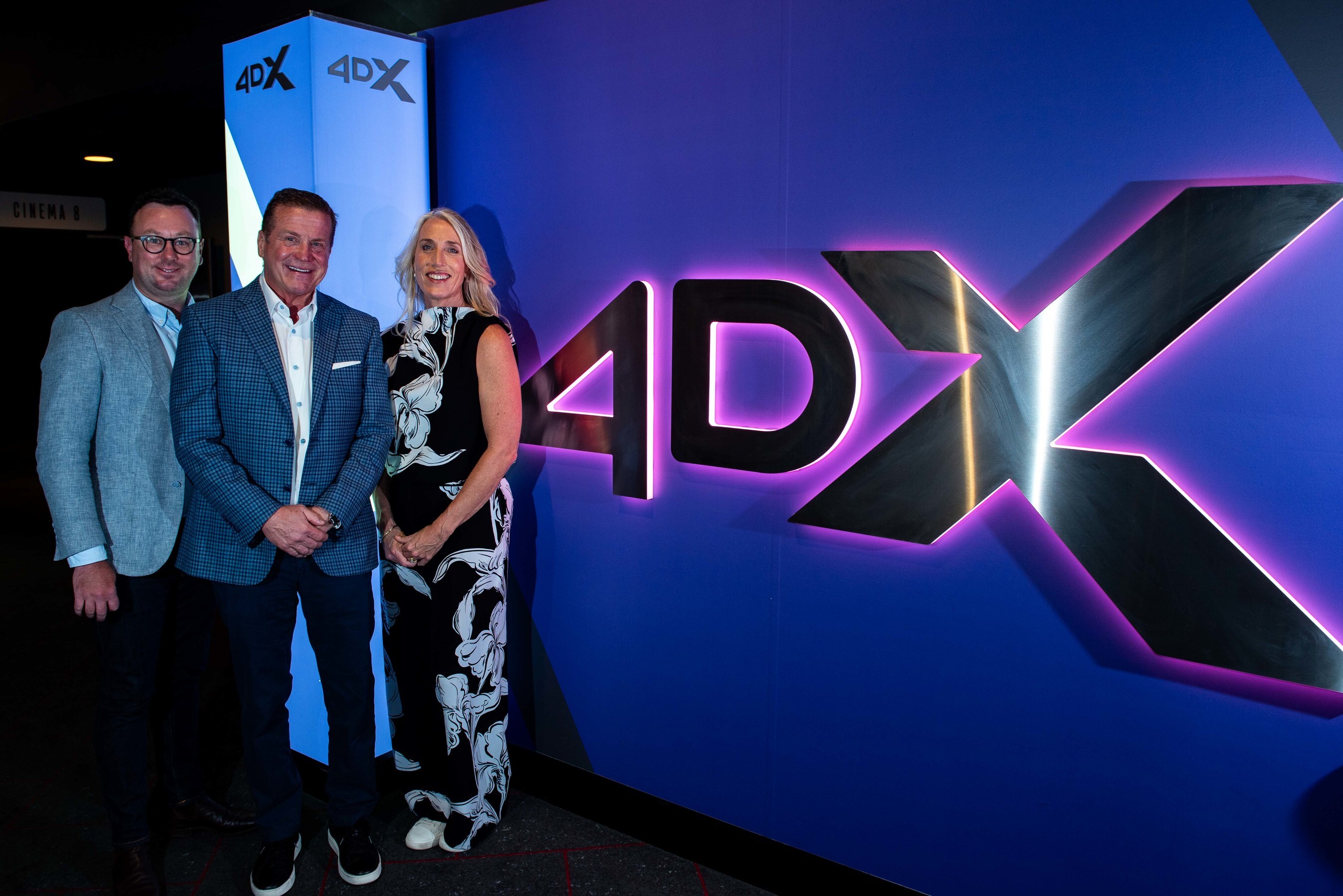 From left to right: Daniel McCabe, general manager cinema operations Australia; Don Savant, CEO of CJ 4DPLEX America; Jane Hastings CEO, managing director and executive director, EVT Ltd.